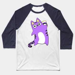 Nonbinary Pride Flag Waving Purple Cat Queer LGBTQIA non binary Baseball T-Shirt